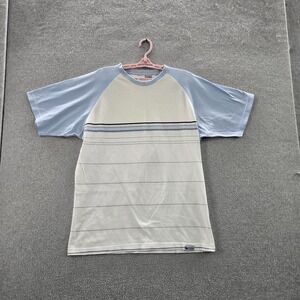 VINTAGE Anchor Blue Men Shirt‎ L White Striped Raglan Sleeve Short Sleeve